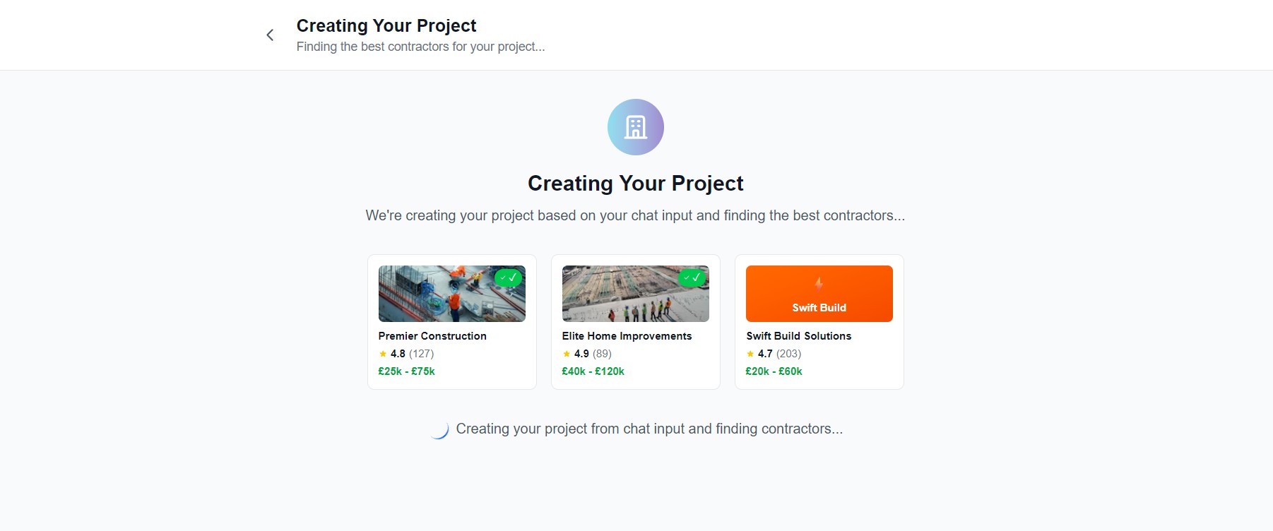 Project created from chat with contractor matches