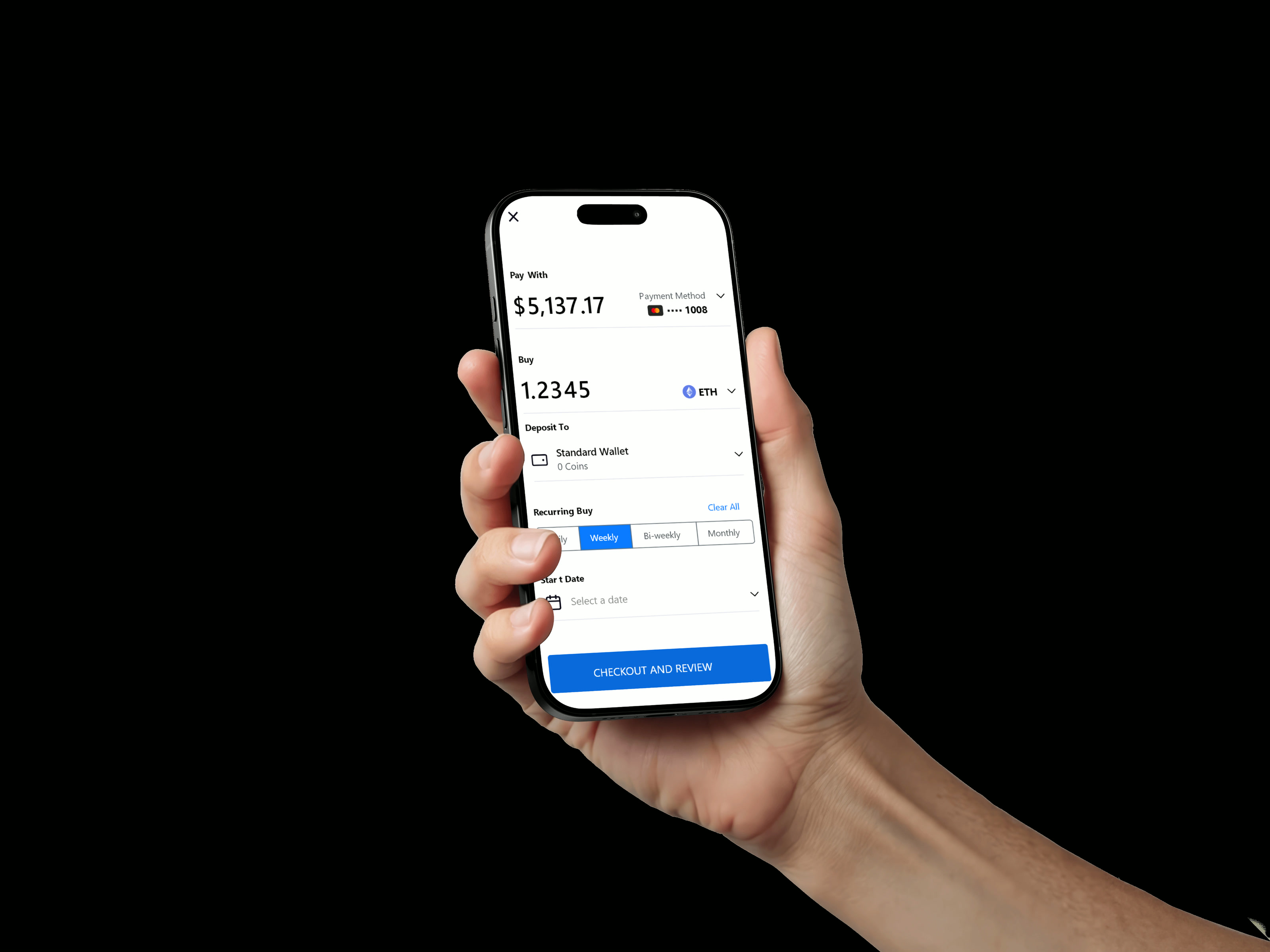 Buying ETH with card, deposit wallet, and weekly recurring buy on Mobilum